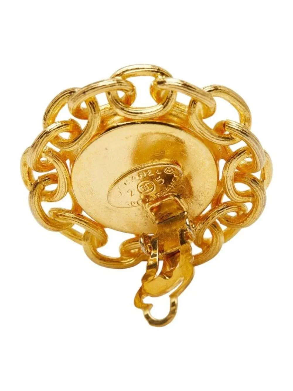 Chanel Circle Earrings Gold Brown Plated Tiger